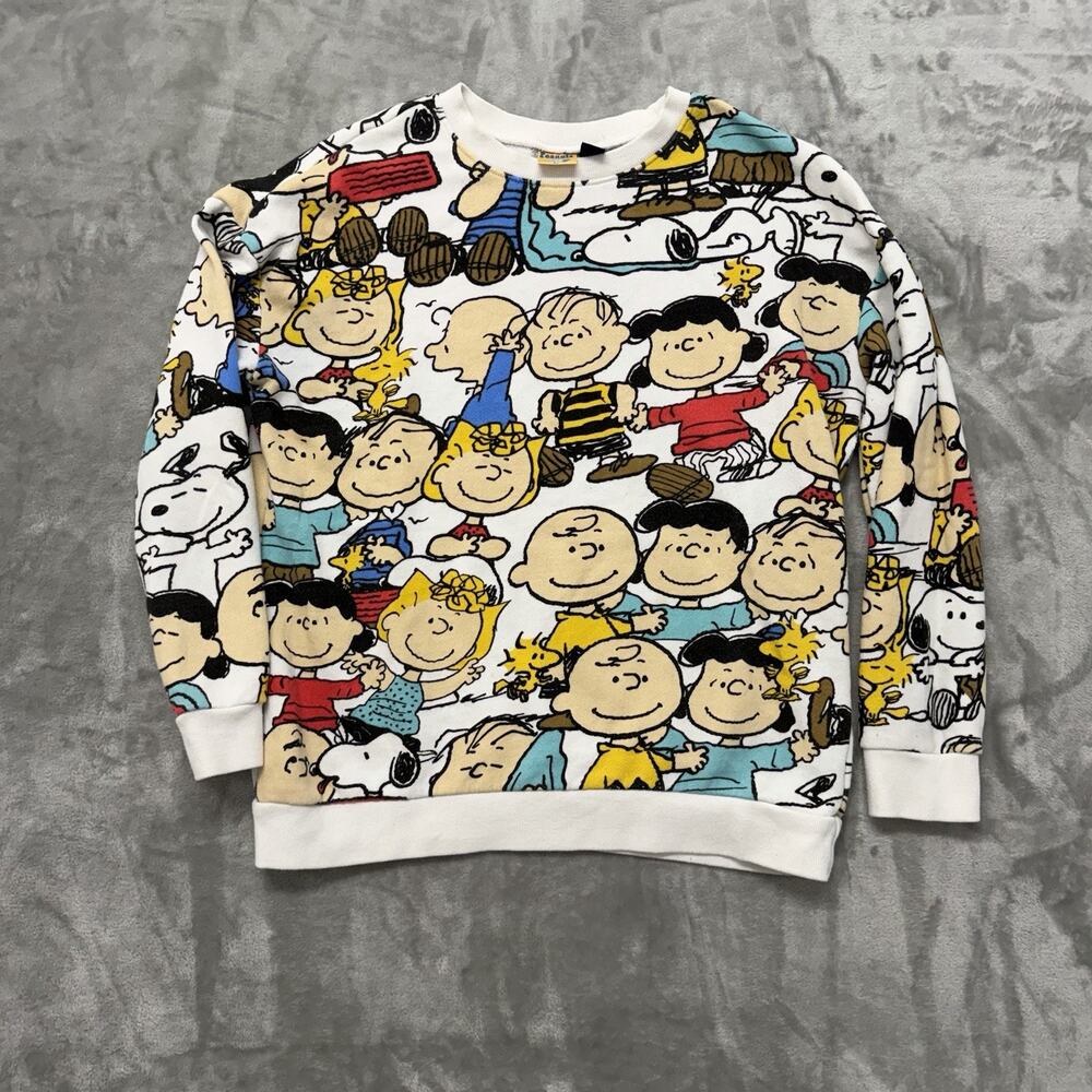 Peanuts Mighty Fine All Over Print Sweatshirt Charlie Brown Snoopy White S